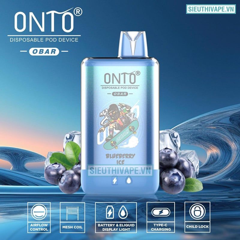  Onto Obar Blueberry Ice - Pod 1 Lần Có Sạc 12000 Hơi 