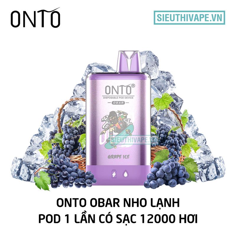  Onto Obar Grape Ice - Pod 1 Lần Có Sạc 12000 Hơi 