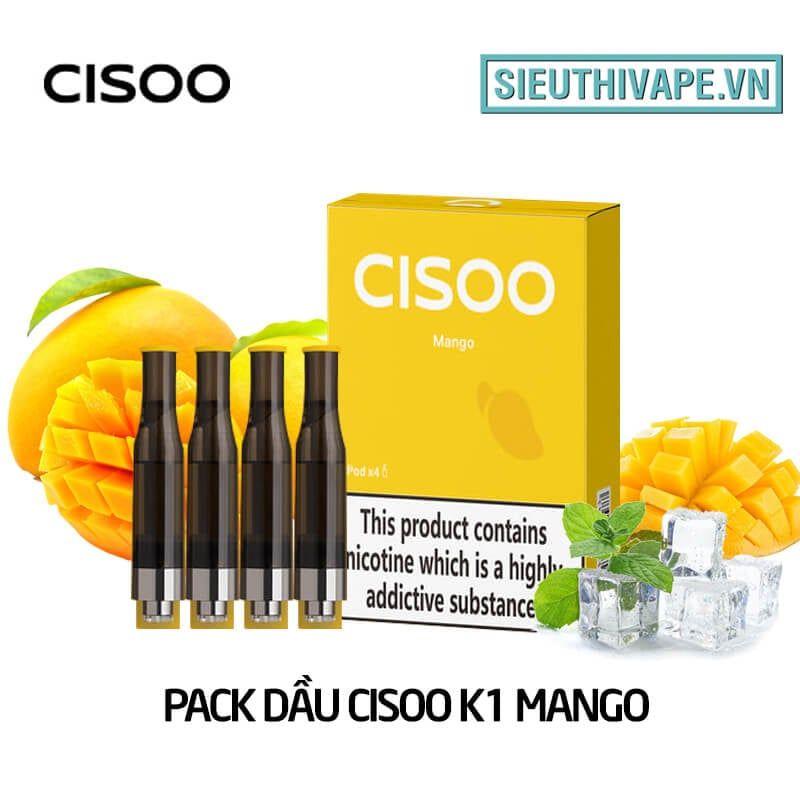  Pack Dầu Thay Thế Cisoo K1 Mango - Pack 4 Pod Chính Hãng 