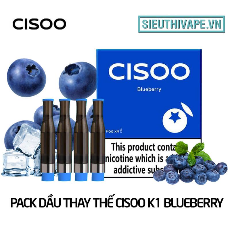  Pack Dầu Thay Thế Cisoo K1 Blueberry - Pack 4 Pod Chính Hãng 