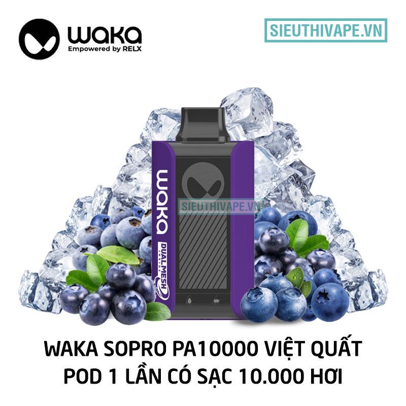  Relx Waka soPro PA10000 Blueberry Ice - Pod 1 Lần Có Sạc 10000 Hơi 