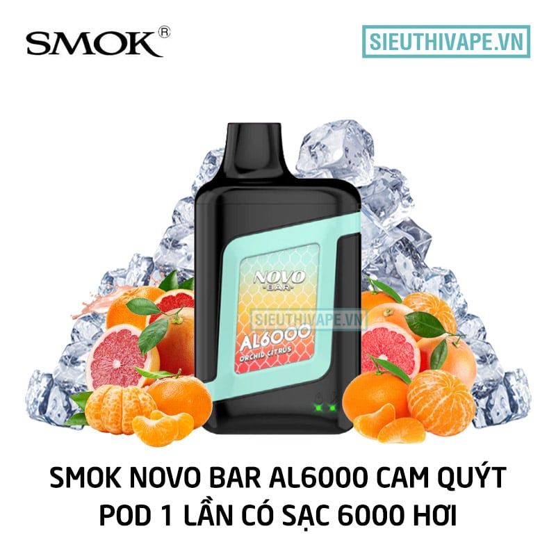  Smok Novo Bar Al Orchid Citrus - Pod 1 Lần Có Sạc 6000 Hơi 