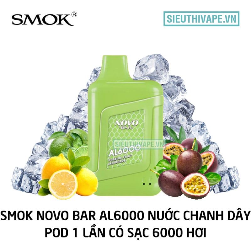  Smok Novo Bar Al Passion Fruit Lemonade - Pod 1 Lần Có Sạc 6000 Hơi 