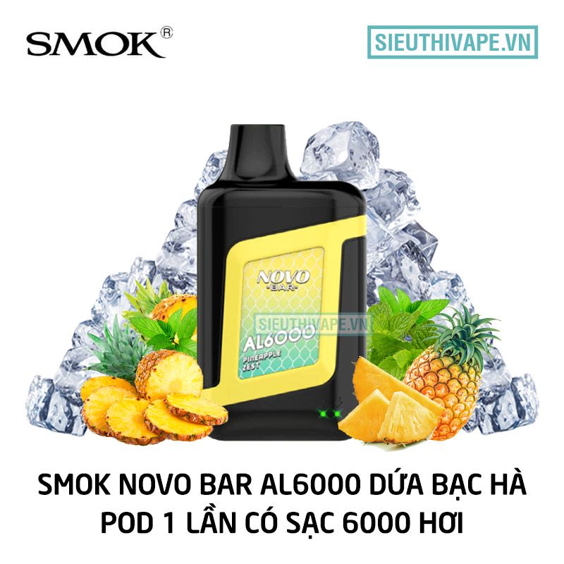  Smok Novo Bar Al Pineapple Zest - Pod 1 Lần Có Sạc 6000 Hơi 
