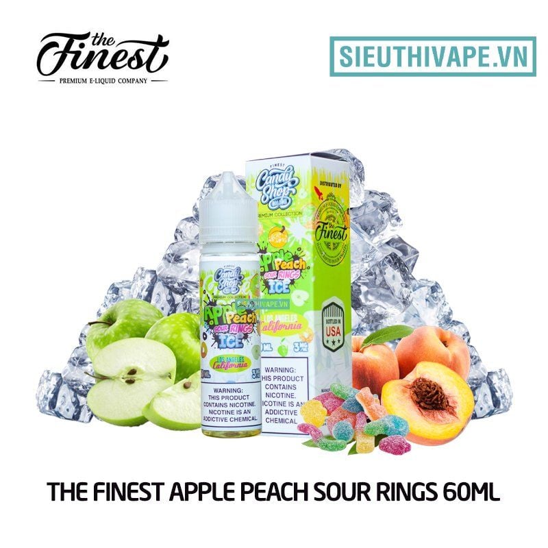  The Finest Apple Peach Sour Rings 60ml - Tinh Dầu Vape Mỹ 