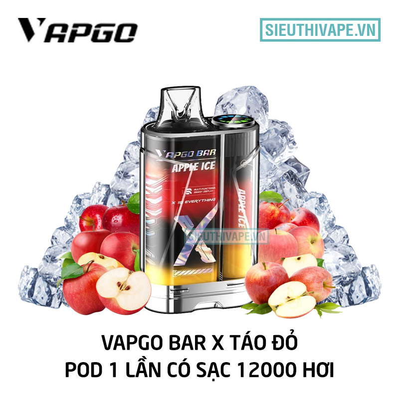 Vapgo Bar X 12000 hơi táo đỏ lạnh pod 1 lần ngon