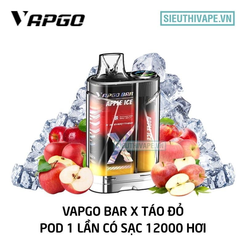  Vapgo Bar X Apple Ice - Pod 1 Lần Có Sạc 12000 Hơi 