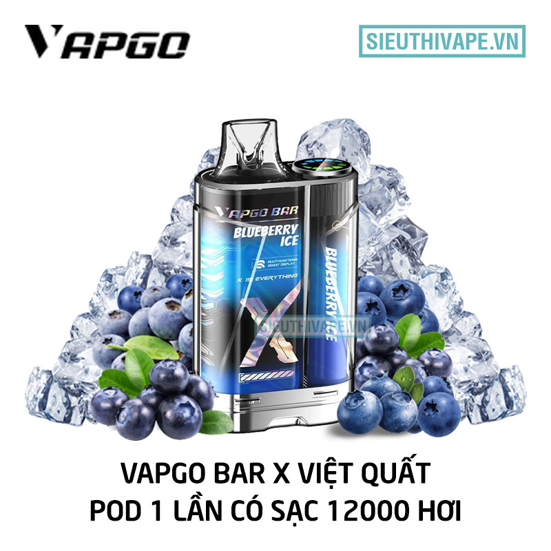 Vapgo Bar X 12000 hơi việt quất lạnh pod 1 lần 50ni