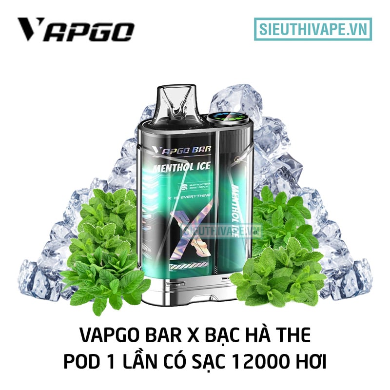 Vapgo Bar X 12000 hơi bạc hà the lạnh disposable pod