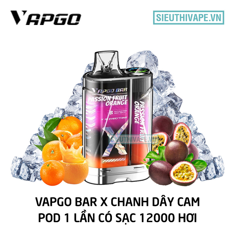 Vapgo Bar X 12000 hơi chanh dây cam pod 1 lần có sạc