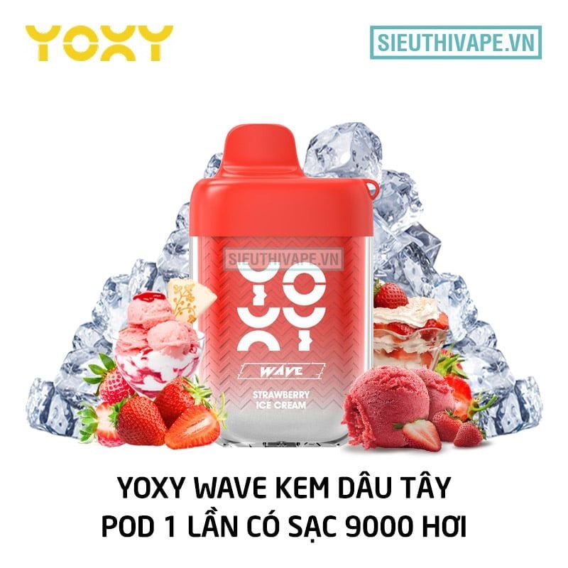  Yoxy Wave Strawberry Ice Cream - Pod 1 Lần Có Sạc 9000 Hơi 