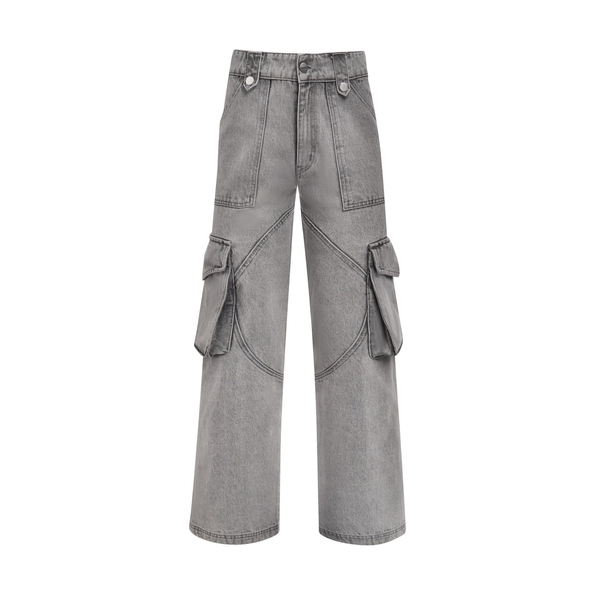  VINTAGE CARGO FLARED JEANS ( LIGHT GREY WASHED ) 