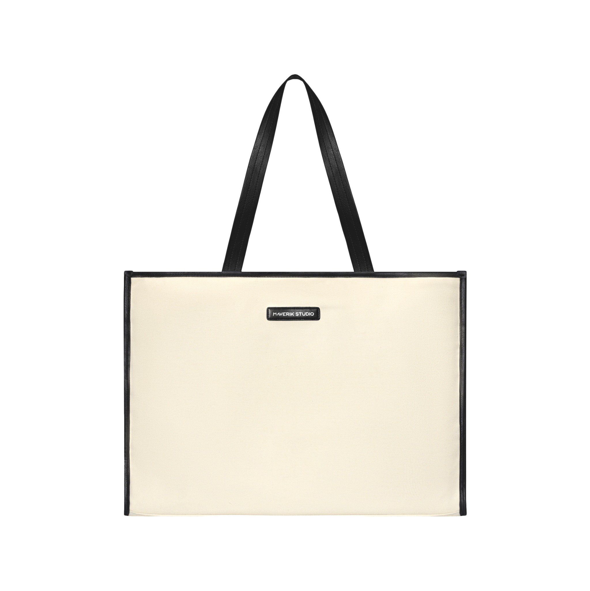  Canvas/Leather Tote Bag ( Cream White ) 