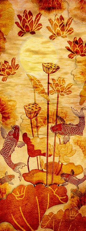 TRANH TREO PHÒNG THỜ KHỔ DỌC - TRANH TRÚC CHỈ HOA SEN - KHUNG GỖ | MÃ 100TTC
