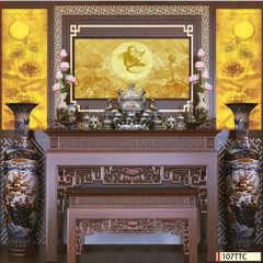 TRANH TREO PHÒNG THỜ - TRANH ĐIỆN TRÚC CHỈ HOA SEN | MÃ 107TTC