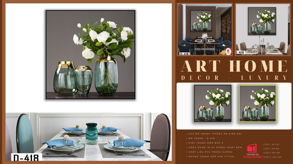 TRANH TREO TƯỜNG KHUNG HỢP KIM - TRANH TREO PHÒNG ĂN - TRANH TREO BÌNH HOA - HOA - D-418