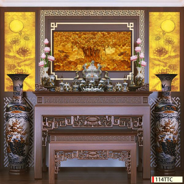 TRANH TREO PHÒNG THỜ - TRANH ĐIỆN TRÚC CHỈ CÂY BỒ ĐỀ | MÃ 114TTC