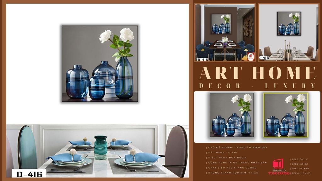 TRANH TREO TƯỜNG KHUNG HỢP KIM - TRANH TREO PHÒNG ĂN - TRANH TREO BÌNH HOA - HOA - D-416