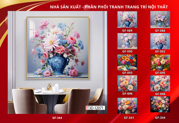 BST174 - TRANH TREO PHÒNG ĂN HIỆN ĐẠI - TRANH TRANG TRÍ - TRANH TREO TƯỜNG HOA BÌNH HOA - KIỂU TRANH LIỀN KHỔ
