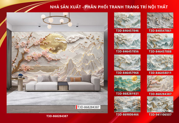 BST172 - TRANH DÁN TƯỜNG PHÒNG KHÁCH SAU SOFA - TRANH TRANG TRÍ - TRANH DÁN TƯỜNG TIỂU CẢNH 3D - KIỂU TRANH LIỀN KHỔ| MÃ T3D-941106507