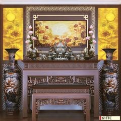 TRANH TREO PHÒNG THỜ - TRANH ĐIỆN TRÚC CHỈ HOA SEN - KHUNG GỖ | MÃ 61TTC