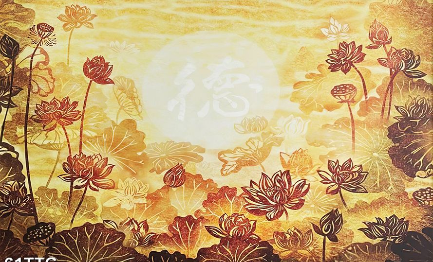 TRANH TREO PHÒNG THỜ - TRANH ĐIỆN TRÚC CHỈ HOA SEN - KHUNG GỖ | MÃ 61TTC