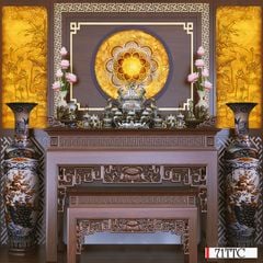 TRANH TREO PHÒNG THỜ KHỔ DỌC - TRANH TRÚC CHỈ HOA SEN - KHUNG GỖ | MÃ 71TTC