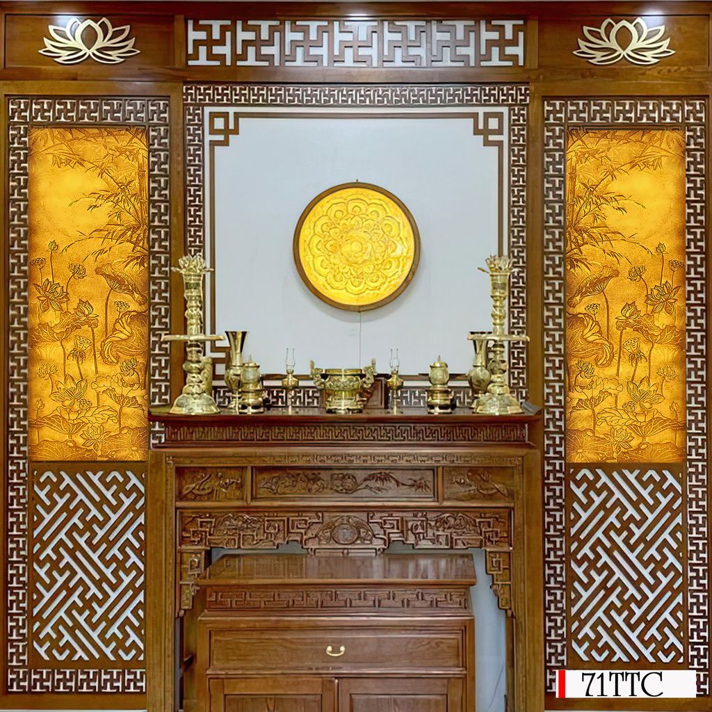 TRANH TREO PHÒNG THỜ KHỔ DỌC - TRANH TRÚC CHỈ HOA SEN - KHUNG GỖ | MÃ 71TTC