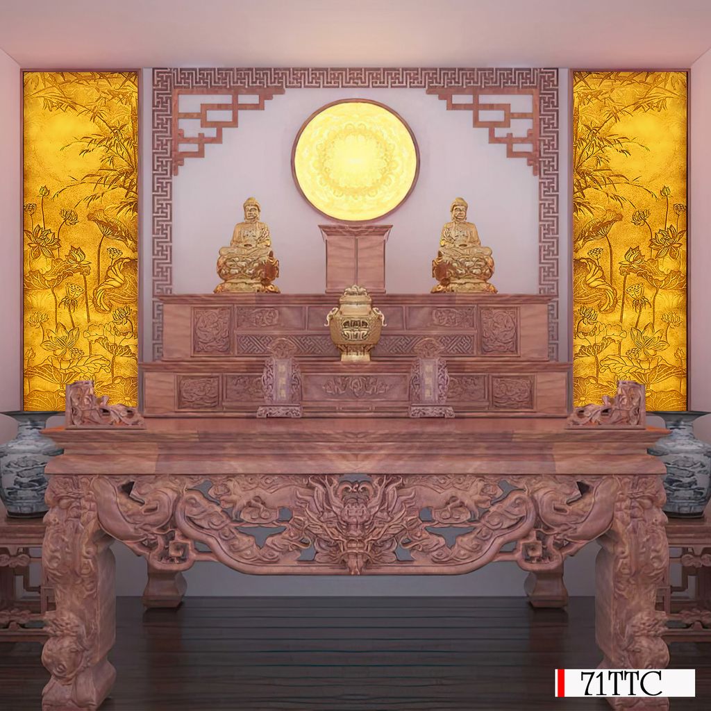 TRANH TREO PHÒNG THỜ KHỔ DỌC - TRANH TRÚC CHỈ HOA SEN - KHUNG GỖ | MÃ 71TTC