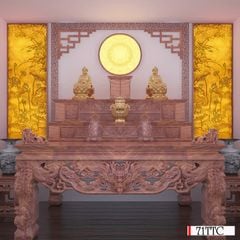 TRANH TREO PHÒNG THỜ KHỔ DỌC - TRANH TRÚC CHỈ HOA SEN - KHUNG GỖ | MÃ 71TTC