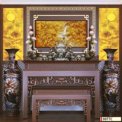 TRANH TREO PHÒNG THỜ - TRANH ĐIỆN TRÚC CHỈ TỨ QUÝ | MÃ 88TTC