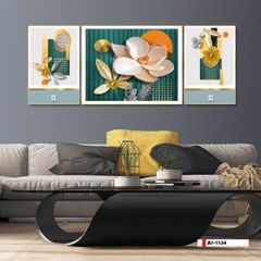 TRANH TREO TƯỜNG PHÒNG KHÁCH - TRANH HOA 3D GHÉP BỘ 3 BỨC | MÃ A1-1134