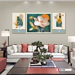 TRANH TREO TƯỜNG PHÒNG KHÁCH - TRANH HOA 3D GHÉP BỘ 3 BỨC | MÃ A1-1134
