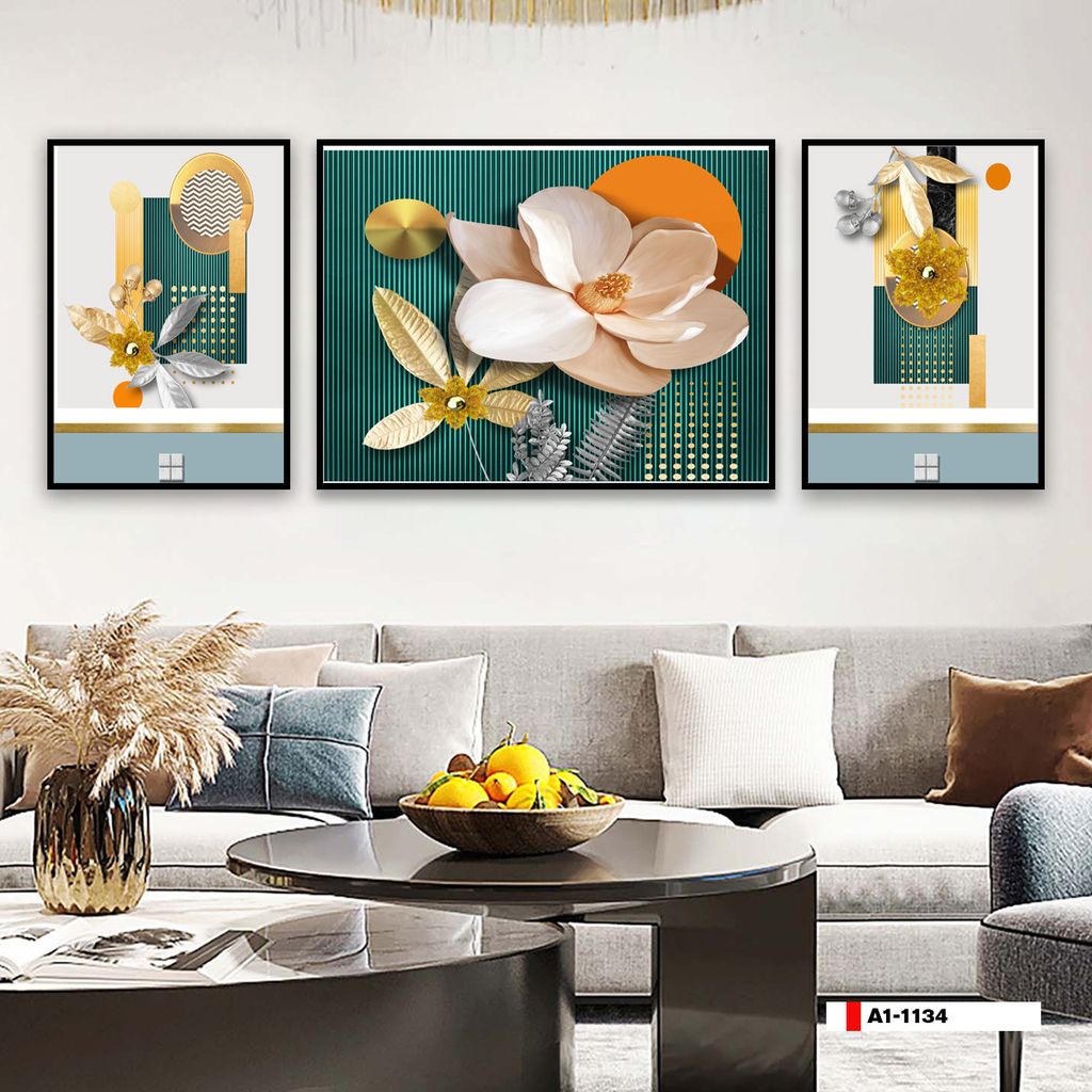 TRANH TREO TƯỜNG PHÒNG KHÁCH - TRANH HOA 3D GHÉP BỘ 3 BỨC | MÃ A1-1134