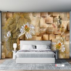 BST34 - TRANH DÁN TƯỜNG 3D - TRANG TRÍ PHÒNG PHÒNG KHÁCH, PHÒNG NGỦ - CHỦ ĐỀ HOA 3D - KHỔ LỚN