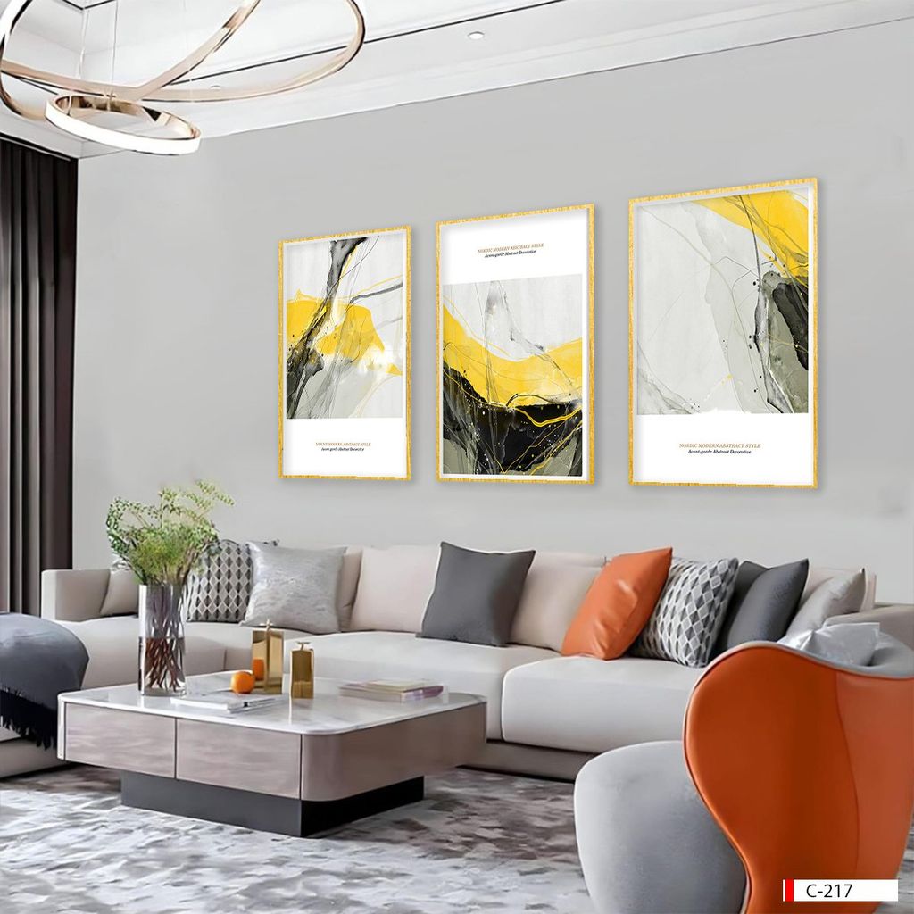 BST85 - TRANH TREO PHÒNG KHÁCH HIỆN ĐẠI - TRANH TRANG TRÍ - TRANH TREO HIỆN ĐẠI TRỪU TƯỢNG - TRANH GHÉP BỘ 3 BỨC |