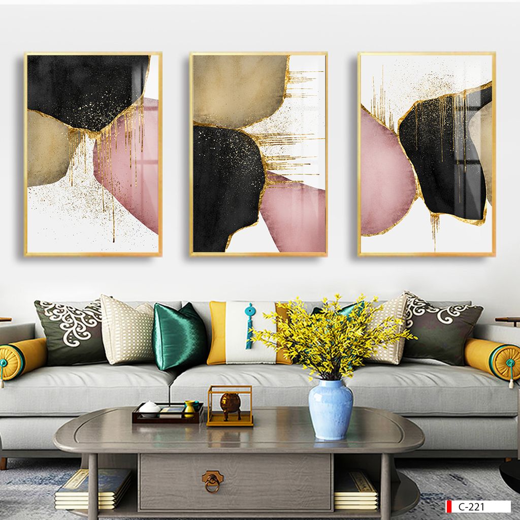 BST85 - TRANH TREO PHÒNG KHÁCH HIỆN ĐẠI - TRANH TRANG TRÍ - TRANH TREO HIỆN ĐẠI TRỪU TƯỢNG - TRANH GHÉP BỘ 3 BỨC |