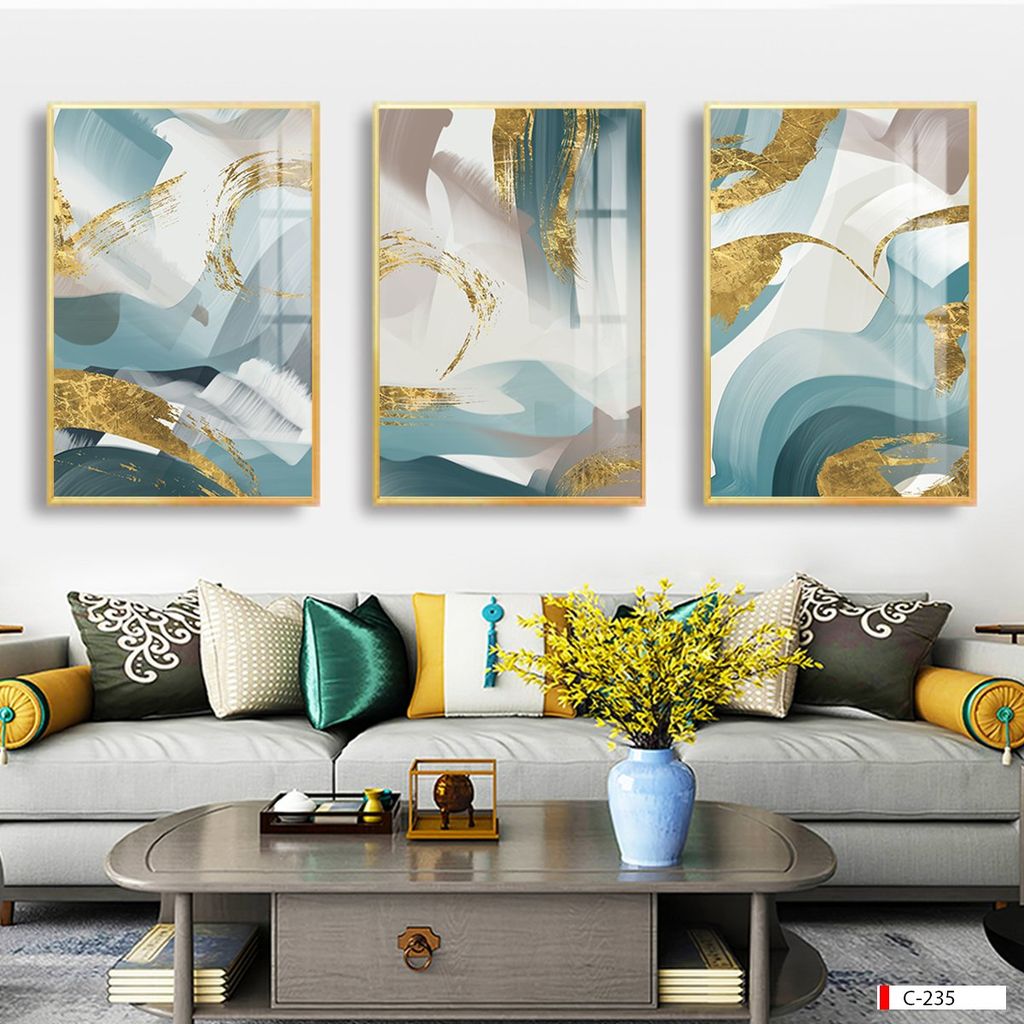 BST85 - TRANH TREO PHÒNG KHÁCH HIỆN ĐẠI - TRANH TRANG TRÍ - TRANH TREO HIỆN ĐẠI TRỪU TƯỢNG - TRANH GHÉP BỘ 3 BỨC |