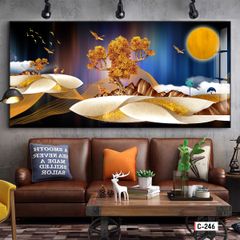 TRANH TREO TƯỜNG - TRANH TREO PHÒNG KHÁCH, PHÒNG ĂN - TRANH HƯƠU TÀI LỘC - KHỔ LỚN | Mã C-246