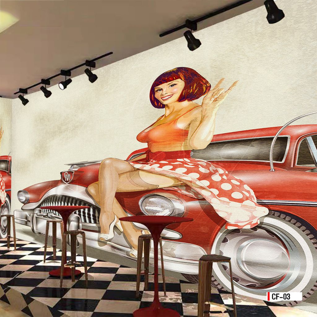 TRANH VẢI DÁN TƯỜNG 3D NHÀ HÀNG, CAFE - MÃ CF-03