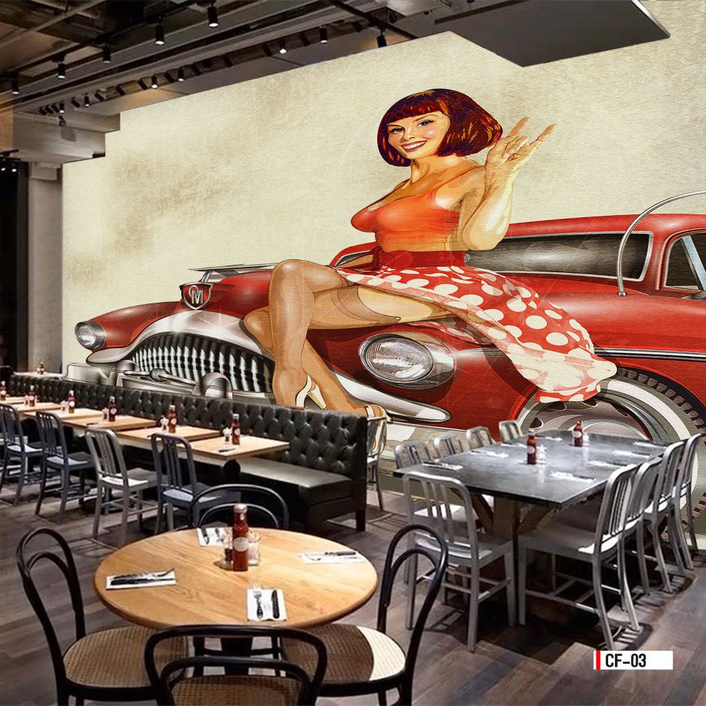 TRANH VẢI DÁN TƯỜNG 3D NHÀ HÀNG, CAFE - MÃ CF-03