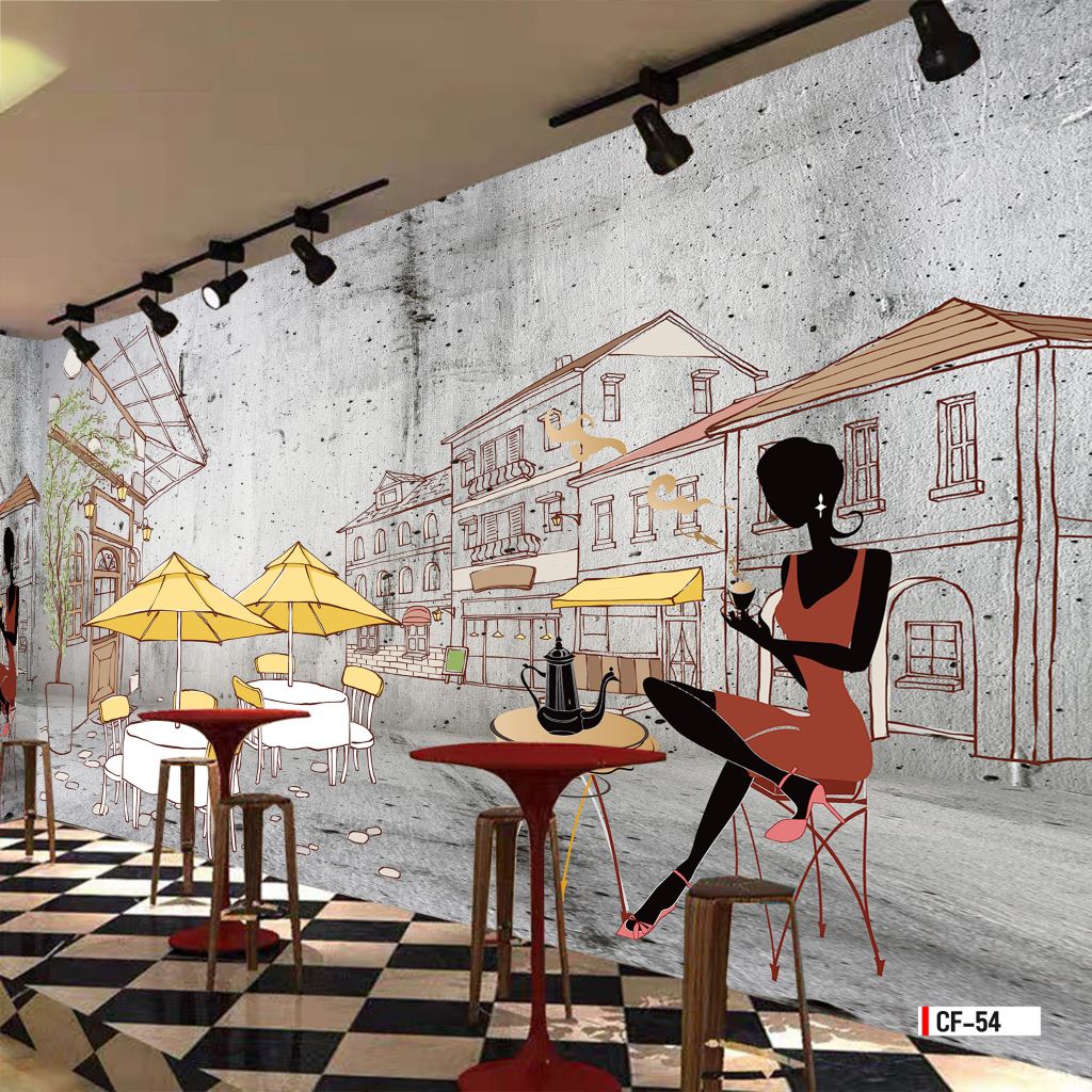 TRANH VẢI DÁN TƯỜNG 3D NHÀ HÀNG, CAFE - MÃ CF-54