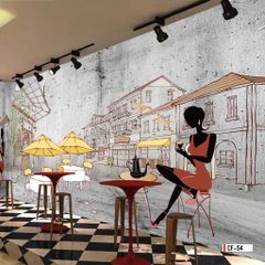 TRANH VẢI DÁN TƯỜNG 3D NHÀ HÀNG, CAFE - MÃ CF-54