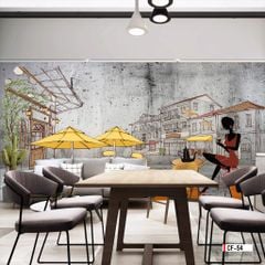 BST21 - TRANH DÁN TƯỜNG 3D - TRANG TRÍ NHÀ HÀNG, CAFE, BILLIAR - HIỆN ĐẠI - KHỔ LỚN