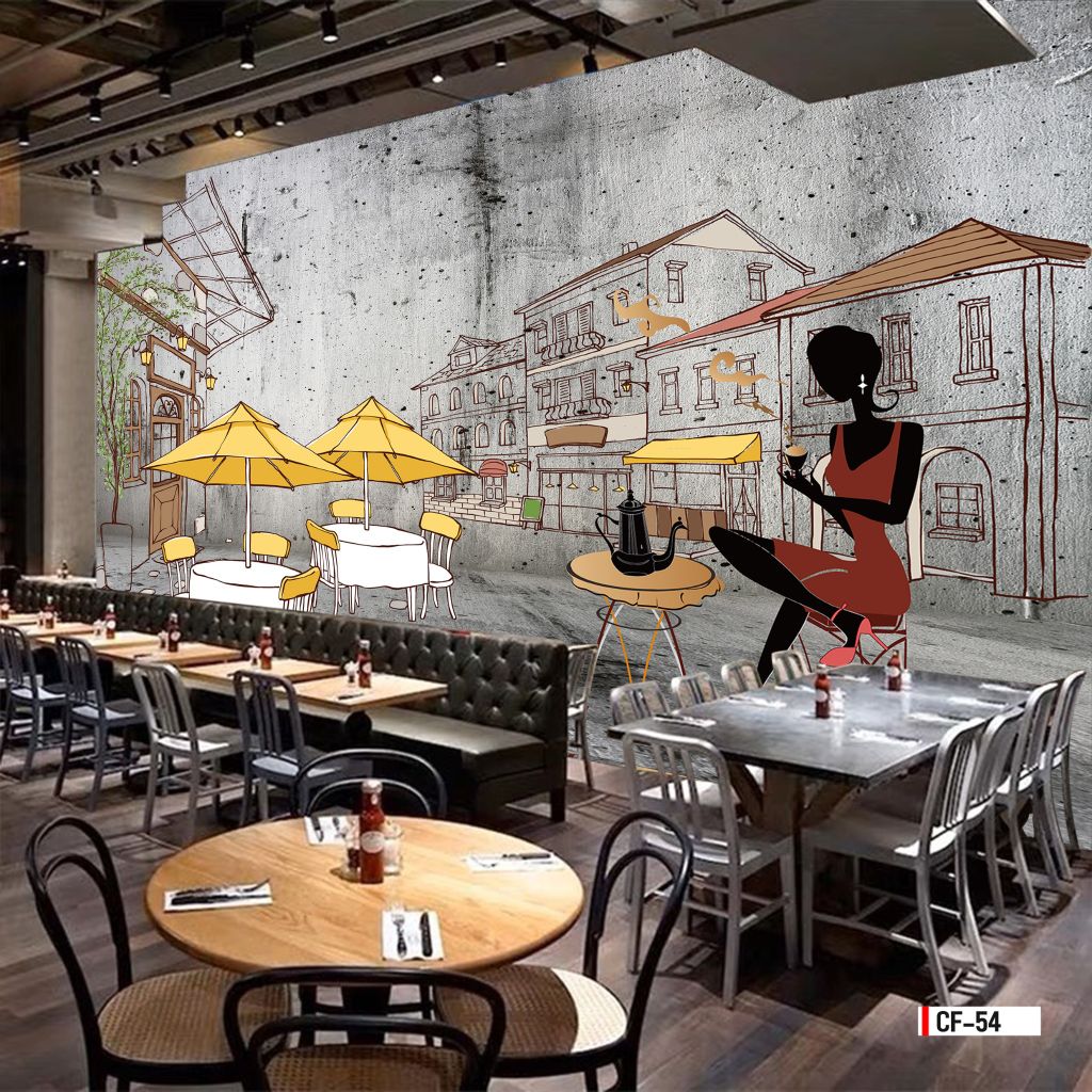 TRANH VẢI DÁN TƯỜNG 3D NHÀ HÀNG, CAFE - MÃ CF-54