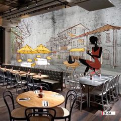 TRANH VẢI DÁN TƯỜNG 3D NHÀ HÀNG, CAFE - MÃ CF-54