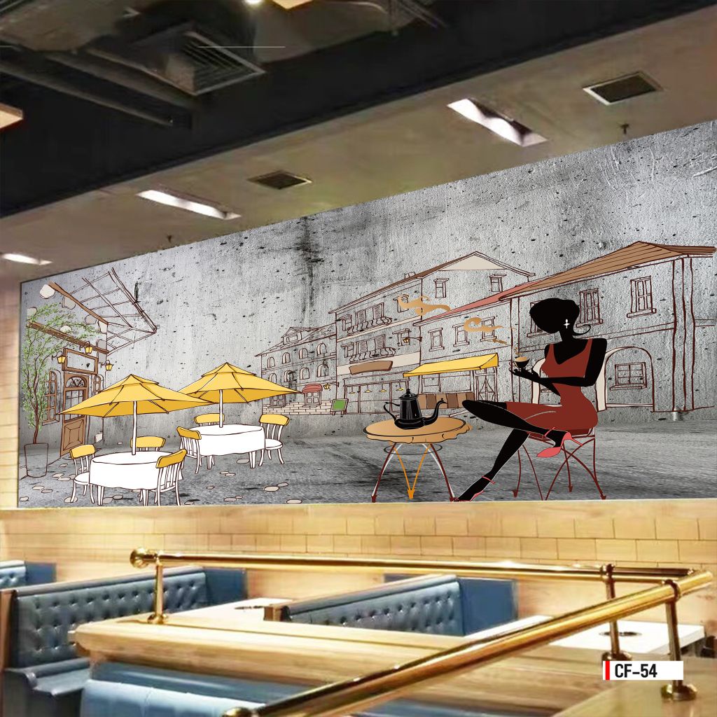 TRANH VẢI DÁN TƯỜNG 3D NHÀ HÀNG, CAFE - MÃ CF-54