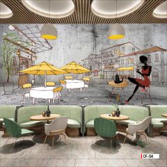 TRANH VẢI DÁN TƯỜNG 3D NHÀ HÀNG, CAFE - MÃ CF-54