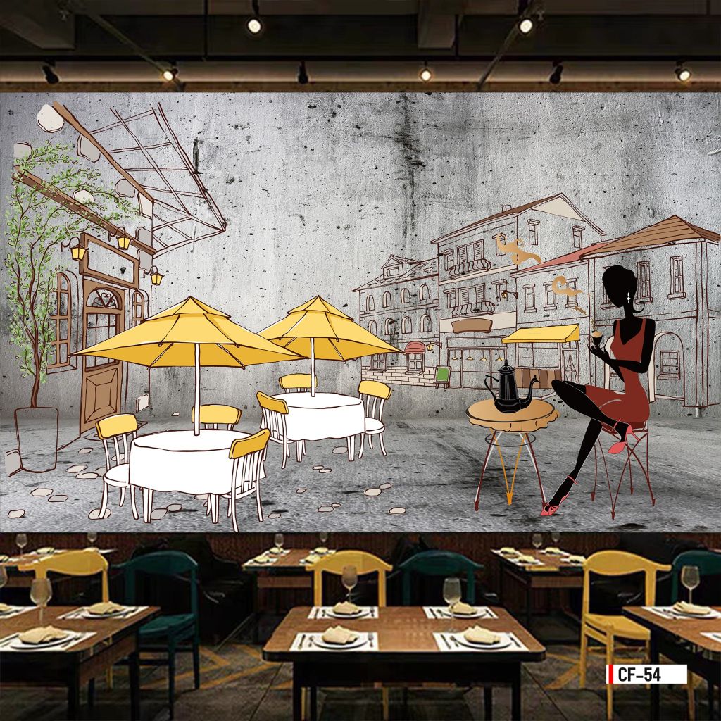 TRANH VẢI DÁN TƯỜNG 3D NHÀ HÀNG, CAFE - MÃ CF-54