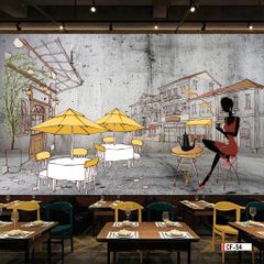 TRANH VẢI DÁN TƯỜNG 3D NHÀ HÀNG, CAFE - MÃ CF-54